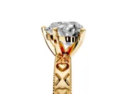 Solitaire Engagement Ring Setting for Heart-Shaped Center with XO Engraved Band and Prong Head in Yellow Gold