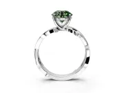 Solitaire Engagement Ring Setting for Fancy Green Round Cut Center with Pave and Plain Crossover Band and Prong Head in Sterling Silver