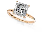 Solitaire Engagement Ring Setting for Princess Cut Center with Plain Band, Open Basket and Prong Head in Rose Gold