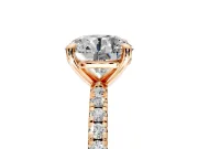 Solitaire Engagement Ring Setting for Round Cut Center with Fine Pave Narrow Band and Prong Head in Rose Gold