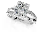 Solitaire Engagement Ring Setting for Radiant Cut Center with Pave and Plain Crossover Band and Prong Head in Platinum