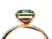 Solitaire Engagement Ring Setting for Fancy Green Asscher Cut Center with Micro Pave Band and Prong Head in Rose Gold