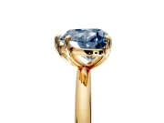 Low-Set Solitaire Engagement Ring Setting for Fancy Blue Heart-Shaped Center with Thin Plain Band and Prong Head in Yellow Gold