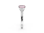 3 Stone Engagement Ring Setting for Fancy Pink Asscher Cut Center with Baguette Accents and Prong Head in White Gold
