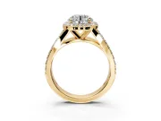 Halo Engagement Ring Setting for Round Cut Center with Narrow Pave Split Shank and Prong Head in Yellow Gold