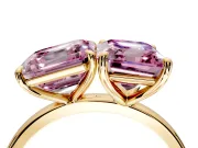 Fancy Pink Asscher Cut and Emerald Cut Lab-Grown Diamond Toi et Moi Engagement Ring with Prong-Set Stones in Yellow Gold