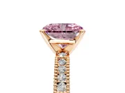 Solitaire Engagement Ring Setting for Fancy Pink Radiant Cut Center with Milgrain-Edged Pave Band and Prong Head in Rose Gold