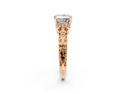 Solitaire Engagement Ring Setting for Princess Cut Center with Filigree Band and Prong Head in Rose Gold