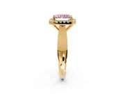Halo Engagement Ring Setting for Fancy Pink Radiant Cut Center with Square Band and Prong Head in Yellow Gold