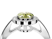 Bezel-Framed Halo Engagement Ring Setting for Fancy Yellow Oval Center with Pave Band and Prong Head in Platinum