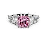 Solitaire Engagement Ring Setting for Fancy Pink Cushion Cut Center with Pave Split Shank and Prong Head in Sterling Silver