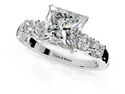 5 Stone Engagement Ring Setting for Princess Cut Center with Plain Band and Prong Head in Platinum