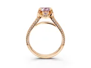 Solitaire Engagement Ring Setting for Fancy Pink Oval Center with Accented Split Shank and Prong Head in Rose Gold