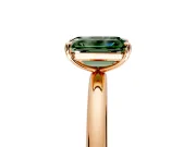 Low-Set Solitaire Engagement Ring Setting for Fancy Green Emerald Cut Center with Thin Plain Band and Prong Head in Rose Gold