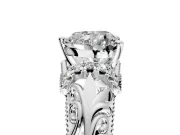 Solitaire Engagement Ring Setting for Heart-Shaped Center with Filigree Accent Basket and Prong Head in White Gold