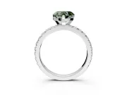 Solitaire Engagement Ring Setting for Fancy Green Heart-Shaped Center with Fine Pave Band and Claw Prong Head in Sterling Silver