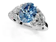 Leaf Cluster Engagement Ring Setting for Fancy Blue Oval Center with Marquise Accents and Prong Head in White Gold