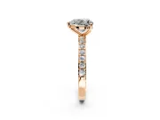Solitaire Engagement Ring Setting for Heart-Shaped Center with Round Cut Pave Band and Prong Head in Rose Gold