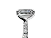 Solitaire Engagement Ring Setting for Emerald Cut Center with Micro Pave Band and Prong Head in Sterling Silver