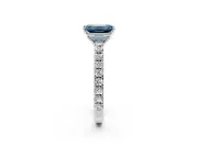 Solitaire Engagement Ring Setting for Fancy Blue Emerald Cut Center with Large Accent Band and Prong Head in Platinum