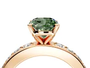 Solitaire Engagement Ring Setting for Fancy Green Cushion Cut Center with Channel-Set Accents and Prong Head in Rose Gold