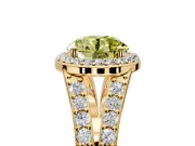 Halo Engagement Ring Setting for Fancy Yellow Round Cut Center with Narrow Pave Split Shank and Prong Head in Yellow Gold