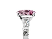 Bar-Set Engagement Ring Setting for Fancy Pink Oval Center with Tapered Baguette Accents and Prong Head in Platinum