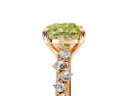 Solitaire Engagement Ring Setting for Fancy Yellow Cushion Cut Center with Trailing Leaf Accent Band and Prong Head in Rose Gold