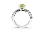 Shared-Prong Engagement Ring Setting for Fancy Yellow Round Cut Center with Graduated Accents and Prong Head in Sterling Silver