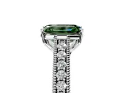 Solitaire Engagement Ring Setting for Fancy Green Emerald Cut Center with Engraved Pave Band and Prong Head in White Gold