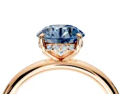Hidden Halo Engagement Ring Setting for Fancy Blue Round Cut Center with Thin Rounded Band and Prong Head in Rose Gold