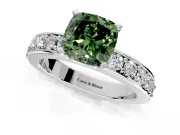 Solitaire Engagement Ring Setting for Fancy Green Cushion Cut Center with Channel-Set Accents and Prong Head in White Gold