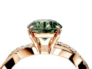 Crossover Engagement Ring Setting for Fancy Green Round Cut Center with Pave and Plain Strands and Prong Head in Rose Gold
