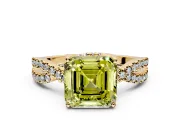 Solitaire Engagement Ring Setting for Fancy Yellow Asscher Cut Center with Narrow Twist Pave Band and Prong Head in Yellow Gold
