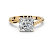 Solitaire Engagement Ring Setting for Princess Cut Center with Plain Bypass Twist Band and Prong Head in Yellow Gold