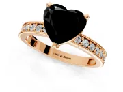 Milgrain Pave Engagement Ring Setting for Fancy Black Heart-Shaped Center with Accent Band and Prong Head in Rose Gold