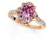 Floral Engagement Ring Setting for Fancy Pink Radiant Cut Center with Pave Band and Floral Prong Head in Rose Gold