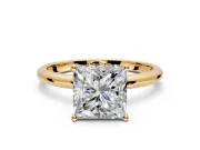 Hidden Halo Engagement Ring Setting for Princess Cut Center with Thin Round-Wire Band and Prong Head in Yellow Gold