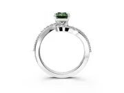 Solitaire Engagement Ring Setting for Fancy Green Emerald Cut Center with Pave Bypass Swirl Band and Prong Head in Platinum