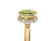 Hidden Halo Engagement Ring Setting for Fancy Yellow Radiant Cut Center with Plain Rounded Band and Prong Head in Yellow Gold