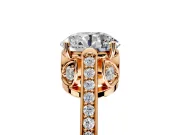 Cathedral Engagement Ring Setting for Round Cut Center with Antique-Style Pave Band and Prong Head in Rose Gold