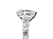 Bar-Set Engagement Ring Setting for Pear-Shaped Center with Tapered Baguette Accents and Prong Head in Platinum