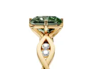 Solitaire Engagement Ring Setting for Fancy Green Radiant Cut Center with Accented Twist Band and Leaf Prong Head in Yellow Gold