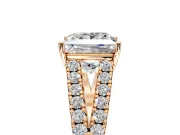 Solitaire Engagement Ring Setting for Princess Cut Center with Pave Split Shank and Prong Head in Rose Gold