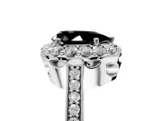 Floral Halo Engagement Ring Setting for Fancy Black Pear-Shaped Center with Large Halo Accents and Prong Head in White Gold
