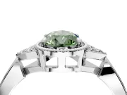 Cluster Engagement Ring Setting for Fancy Green Pear-Shaped Center with Milgrain Shoulder Clusters and Prong Head in White Gold