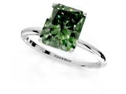 Solitaire Engagement Ring Setting for Fancy Green Radiant Cut Center with Straight Thin Band and Prong Head in Sterling Silver