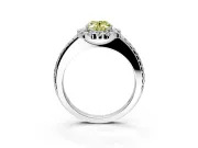 Pave Halo Engagement Ring Setting for Fancy Yellow Oval Center with Single Row Pave Band and Prong Head in Platinum