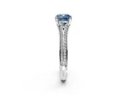 Solitaire Engagement Ring Setting for Fancy Blue Cushion Cut Center with Pave Rail Split Shank and Prong Head in Sterling Silver