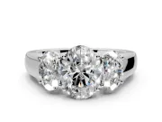 3 Stone Engagement Ring Setting for Oval Center with Raised Basket Heads and Prong Head in Platinum